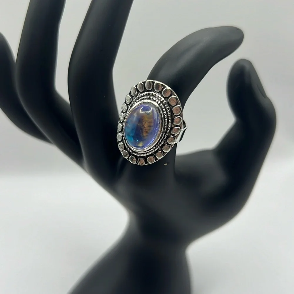 NEW Vintage Shiny Aura Moonstone Oval Adjustable Ring
